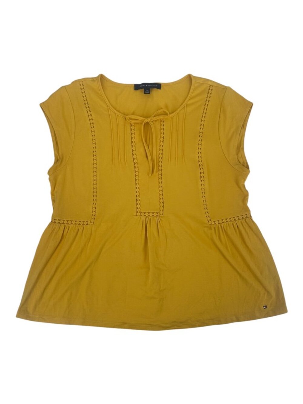 Tommy Hilfiger Blouse Large Mustard Yellow Peplum Crochet Lace Knit Boho NWOT - Picture 3 of 8